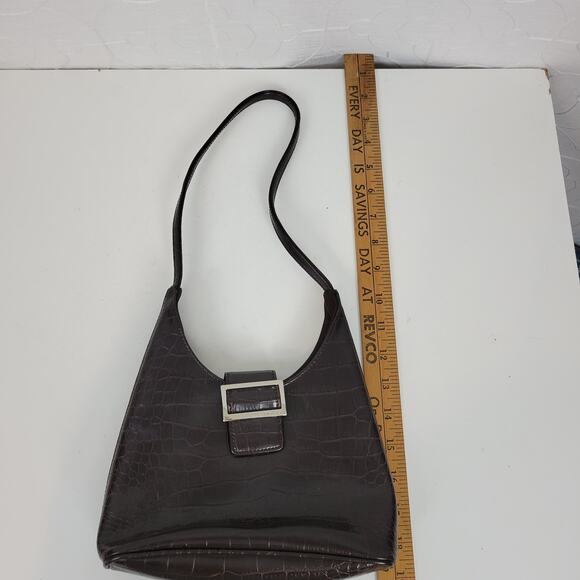 VINTAGE Nine West Women's Shoulder Bag OS Brown Crocodile Embossed Single Strap - Picture 8 of 12